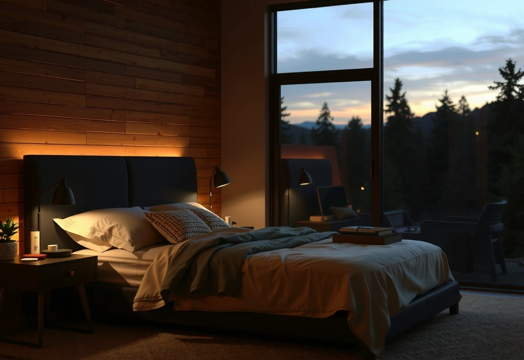 Chambre douillette et apaisante avec des lumières tamisées